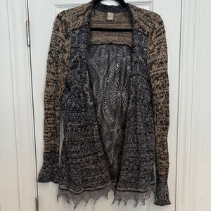 BKE Women's Open Multi-Color Cardigan with Lace Hem